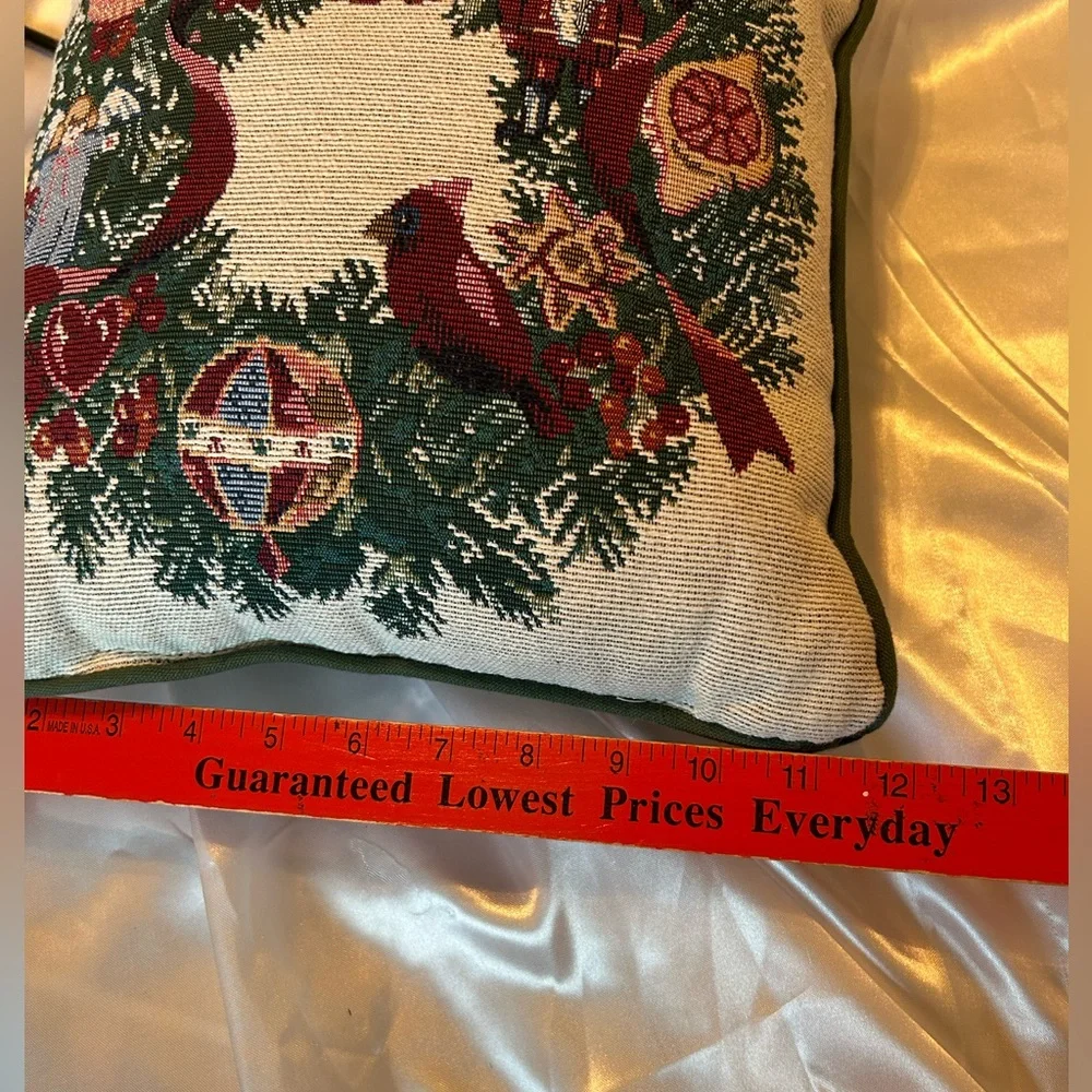 Vtg Needlepoint Tapestry Throw Pillow Wreath Nutcracker Angel Cardinal Christmas